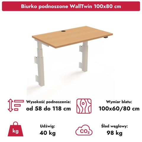 Biurko podnoszone elektrycznie WallTwin 100x80 cm
