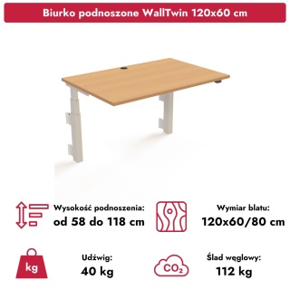 Biurko podnoszone elektrycznie WallTwin 120x60 cm