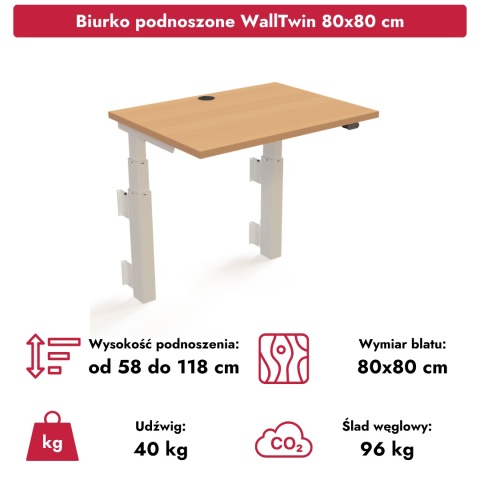 Biurko podnoszone elektrycznie WallTwin 80x80 cm