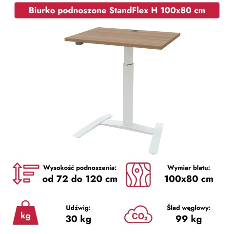 Małe biurko regulowane StandFlex H, 100x80 cm